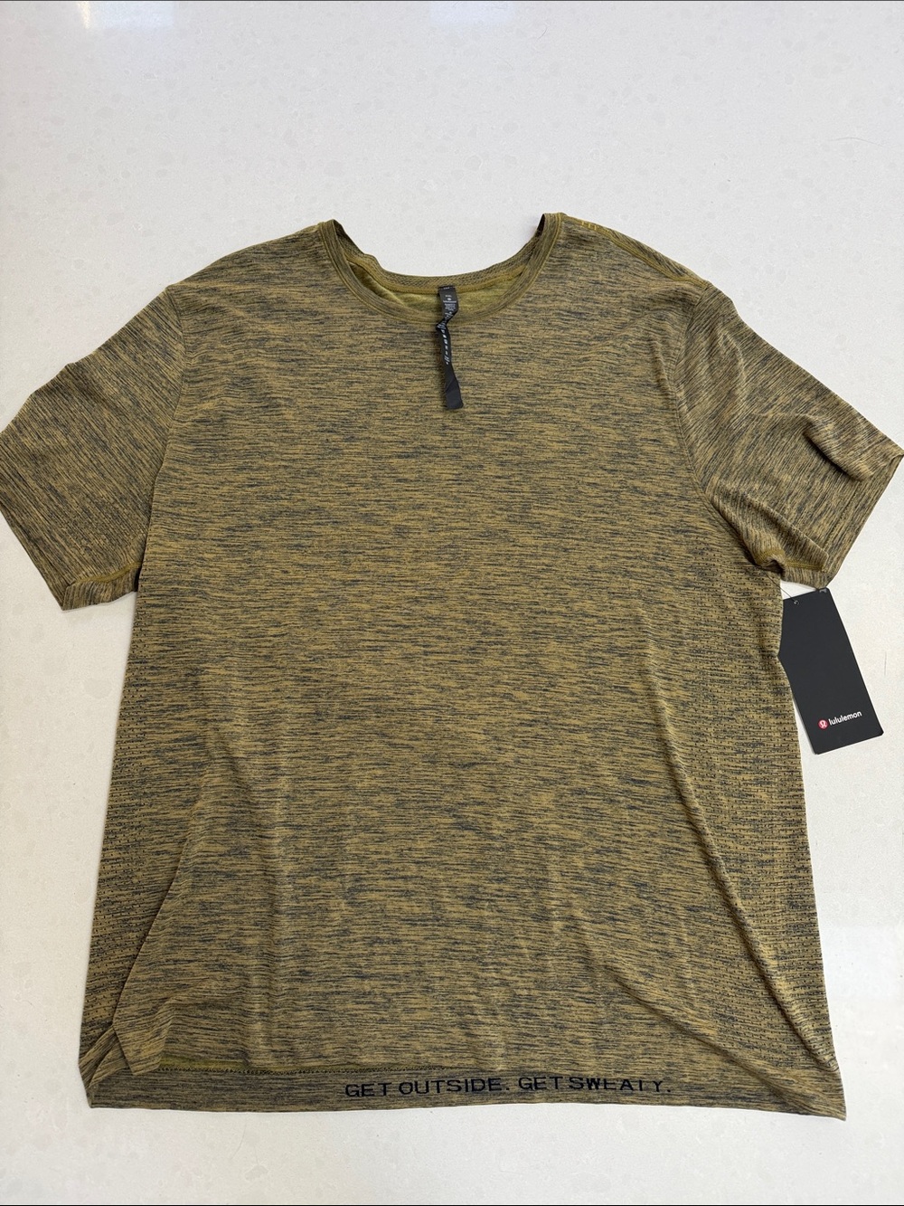 Lululemon Men's Olive Marled Active Crew Neck Shirt